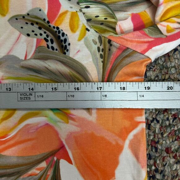 Chico's NWOT Orange White Green Tiger Lily Print Pima Cotton SS Tee Sz 1/US M - Picture 8 of 10